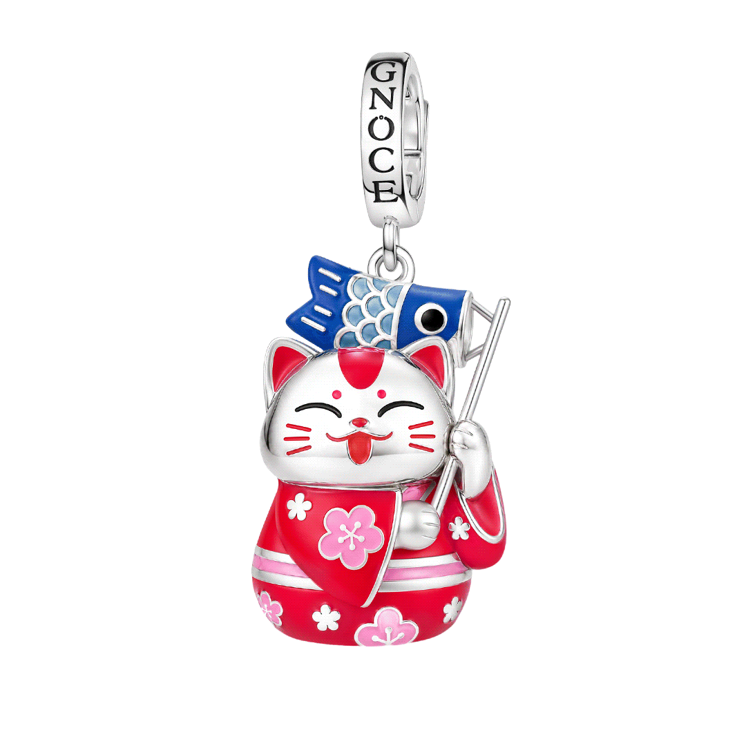 Amuleto colgante colgante del broche del Gato de la Suerte Rojo
