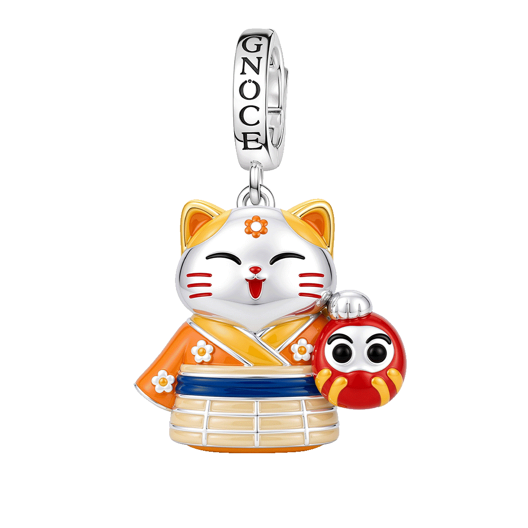 Amuleto Daruma de Gato de la Suerte Que Brilla en Oscuridad