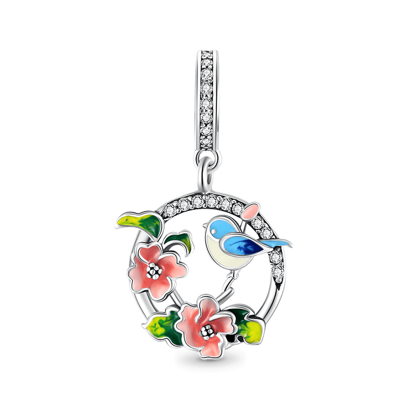 Charm Colgante Pájaro Y Flores