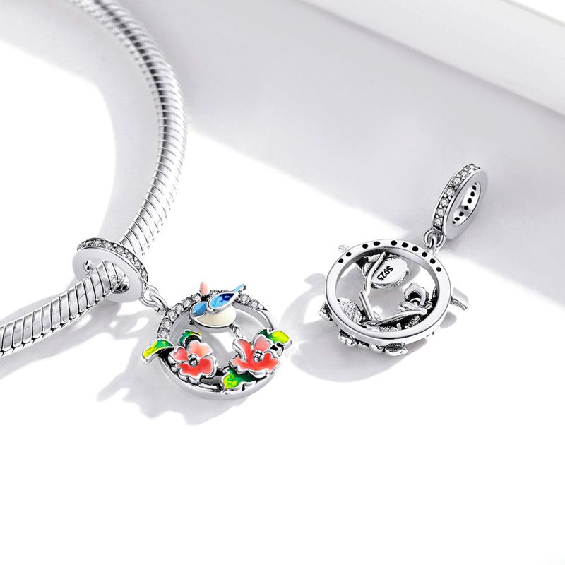 Charm Colgante Pájaro Y Flores
