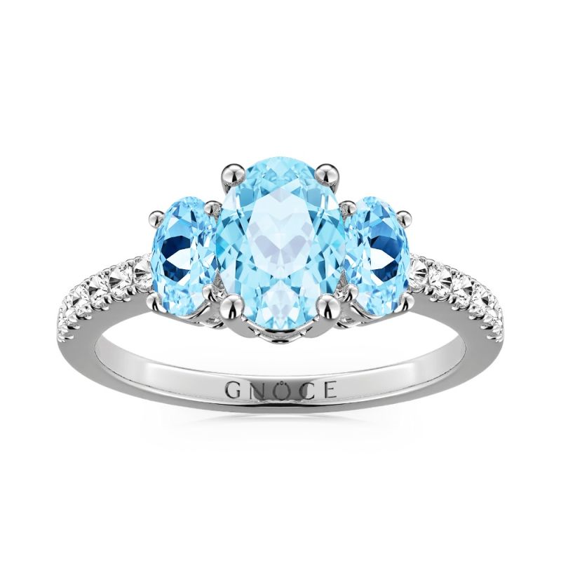 Anillo de Tres Piedras Azul Cielo