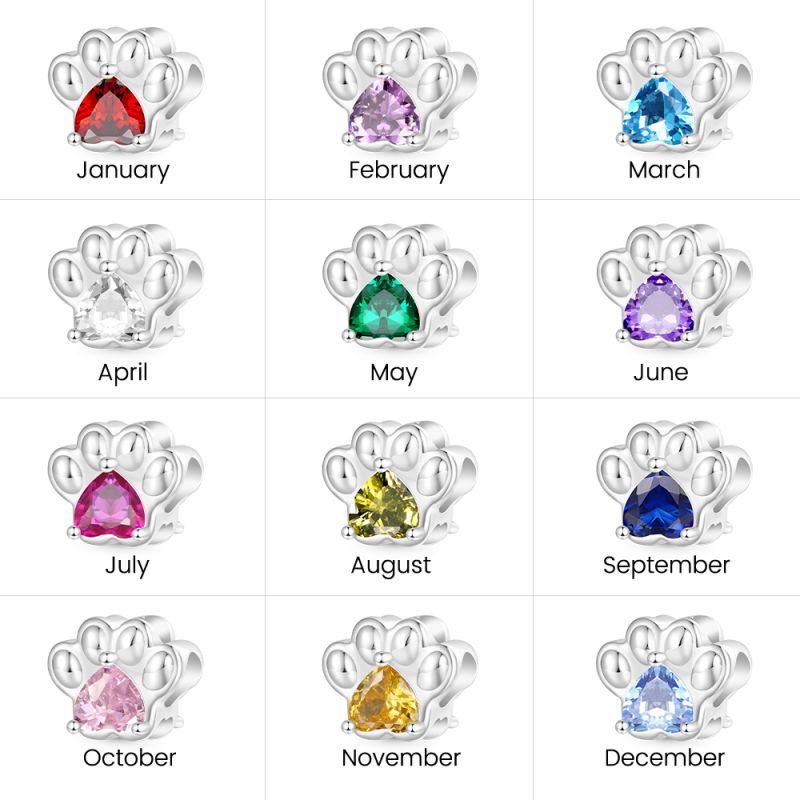 Charm Pata de Mascota Corazón Piedra de Nacimiento