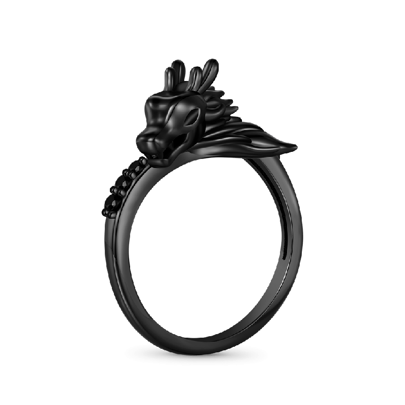 Anillo Dragón Negro Circón Negro