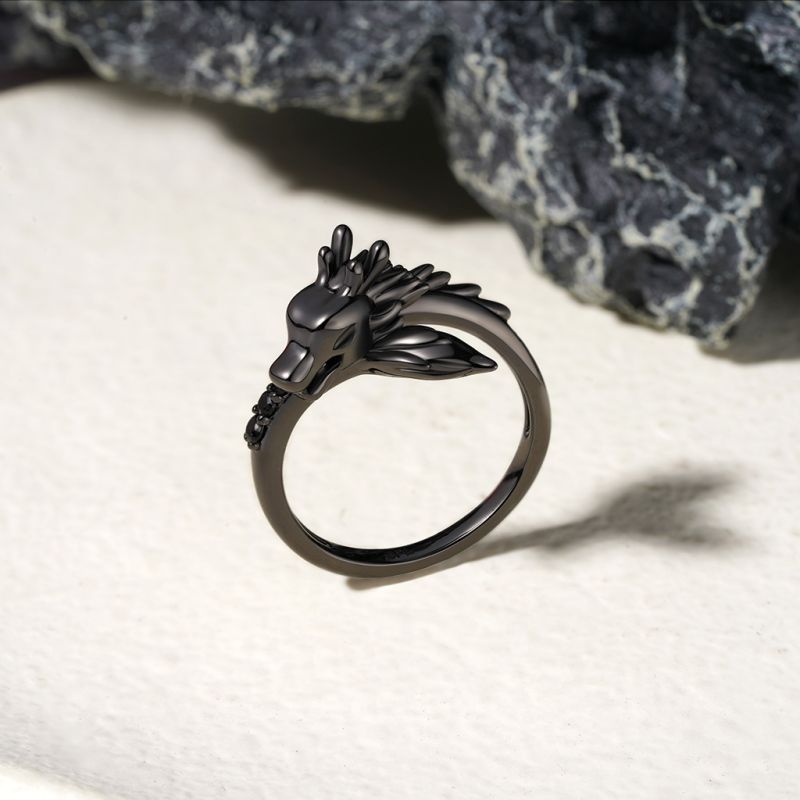Anillo Dragón Negro Circón Negro