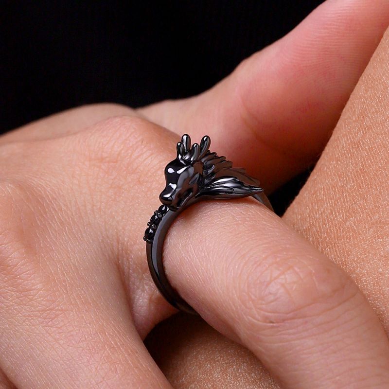 Anillo Dragón Negro Circón Negro