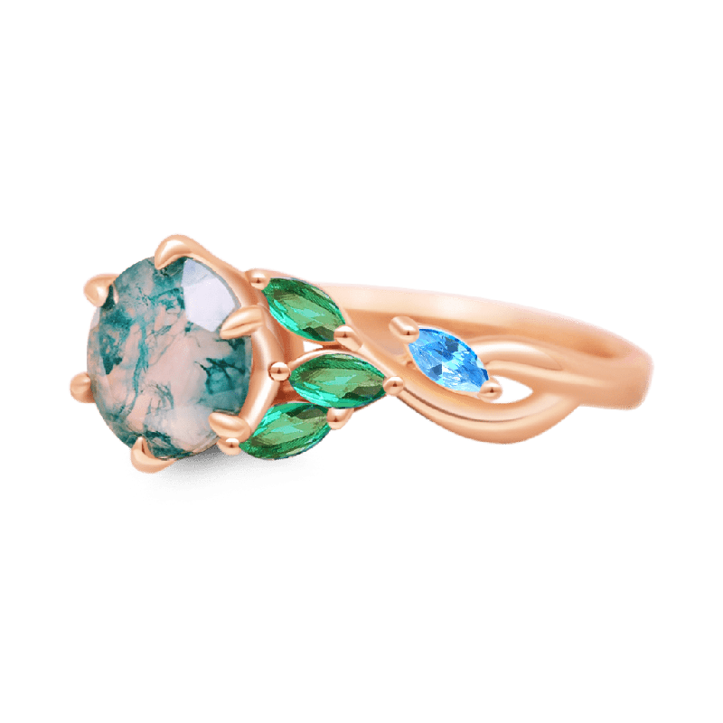 Anillo de Ágata Musgo Verde y Ópalo de Fuego