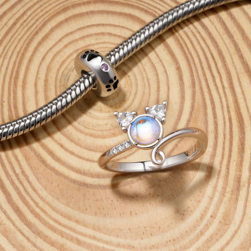 Anillo de Banda de Moonstone de Gato