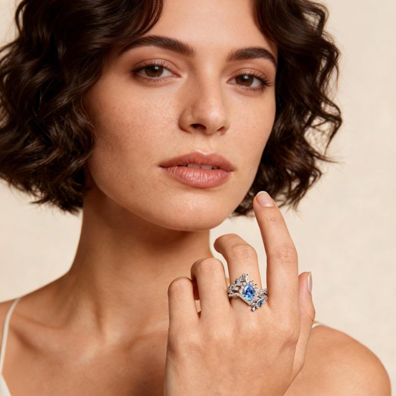 Set Anillo Compromiso Corte Pera