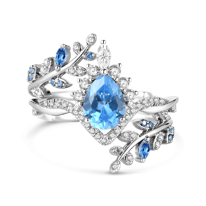 Set Anillo Compromiso Corte Pera