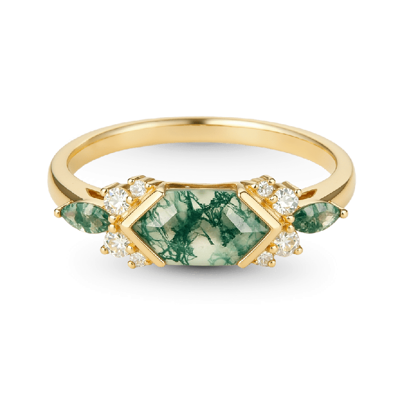 Anillo Ágata Musgosa Hexágono