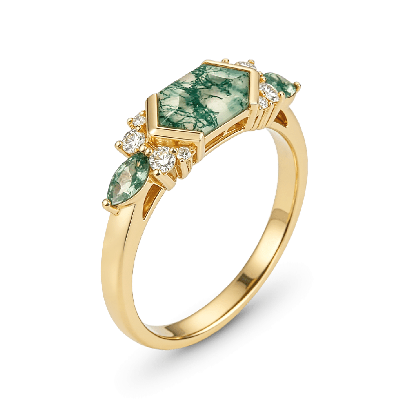 Anillo Ágata Musgosa Hexágono