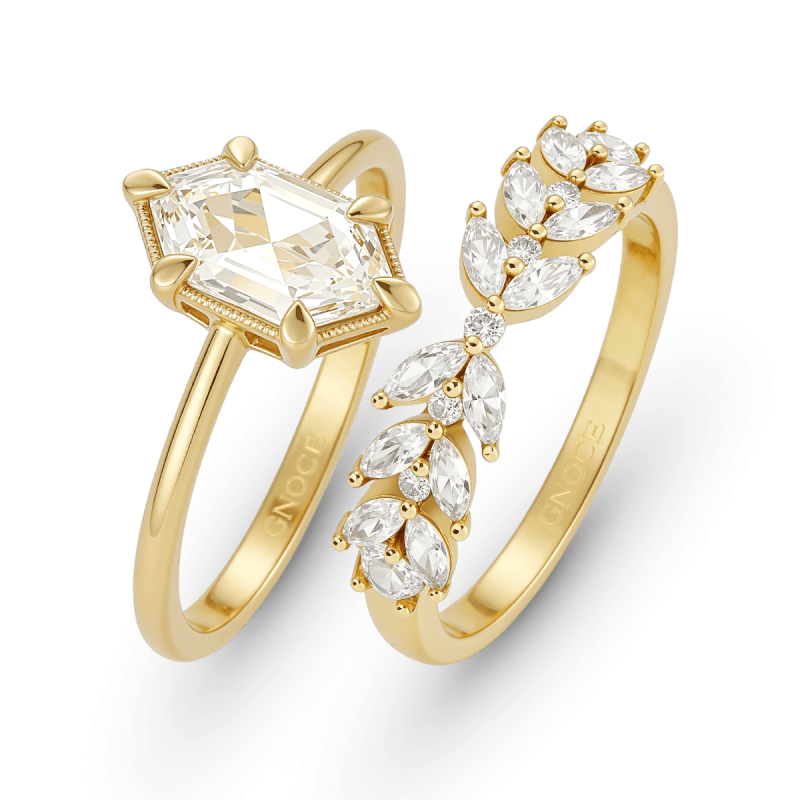 Conjunto de anillos largos cortados en hexágonos