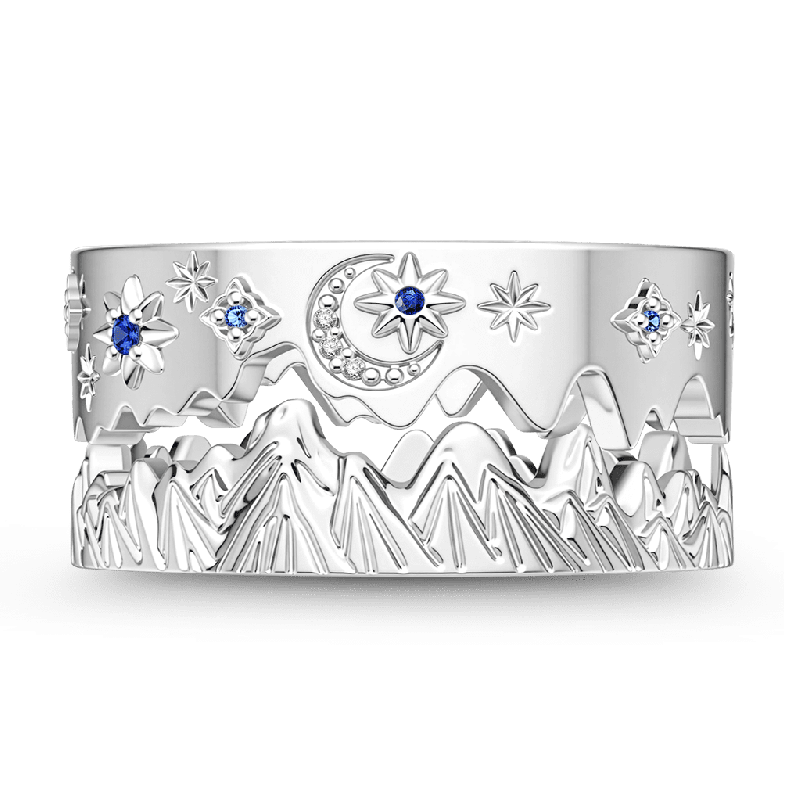 Set de Anillo de Montaña Estrellas de Luna Creciente