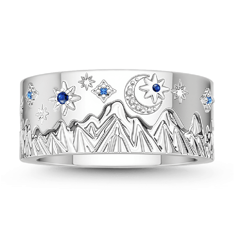 Set de Anillo de Montaña Estrellas de Luna Creciente