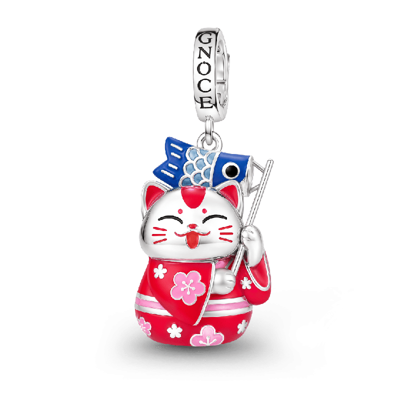 Amuleto colgante colgante del broche del Gato de la Suerte Rojo