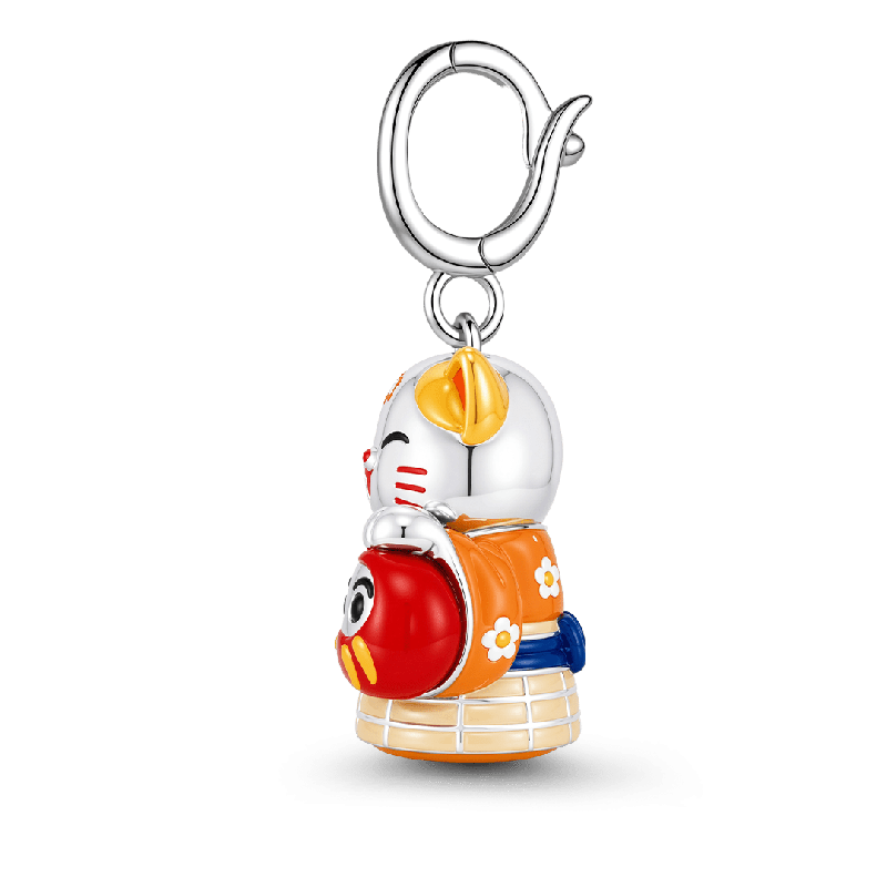 Amuleto Daruma de Gato de la Suerte Que Brilla en Oscuridad