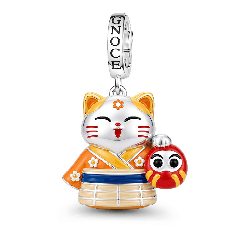 Amuleto Daruma de Gato de la Suerte Que Brilla en Oscuridad