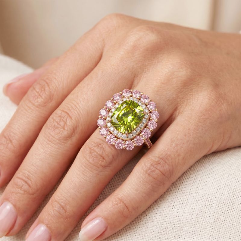 Anillo Peridot de Doble Halo