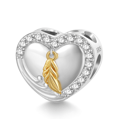 Colgante Corazón Pluma Oro