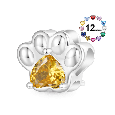 Charm Pata de Mascota Corazón Piedra de Nacimiento