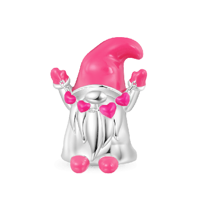 Charm Gnomo Chica Corazón Rosa