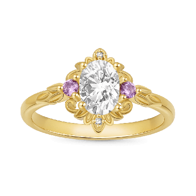 Anillo de Promesa de Hoja de Oro de Corte Ovalado
