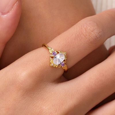 Anillo de Promesa de Hoja de Oro de Corte Ovalado