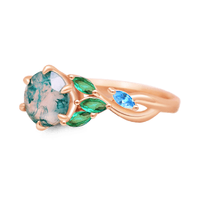 Anillo de Ágata Musgo Verde y Ópalo de Fuego
