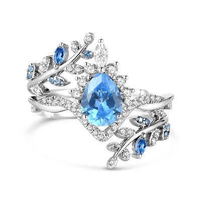 Set Anillo Compromiso Corte Pera