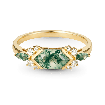 Anillo Ágata Musgosa Hexágono
