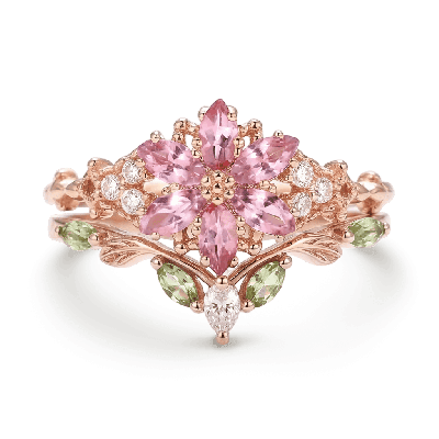 Set Anillos Flor Rosa