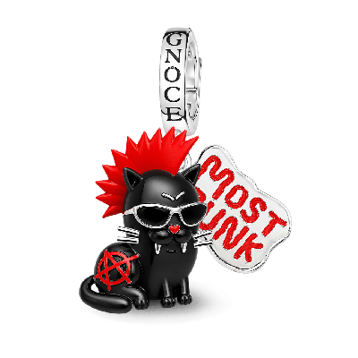 Amuleto colgante colgante con cierre de mohicano de gato negro punk